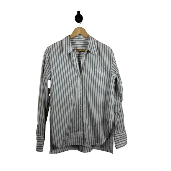 A.L.C. Women’s Wharton Striped Poplin Button Down Shirt White/Graphite Size 8 - Picture 7 of 11